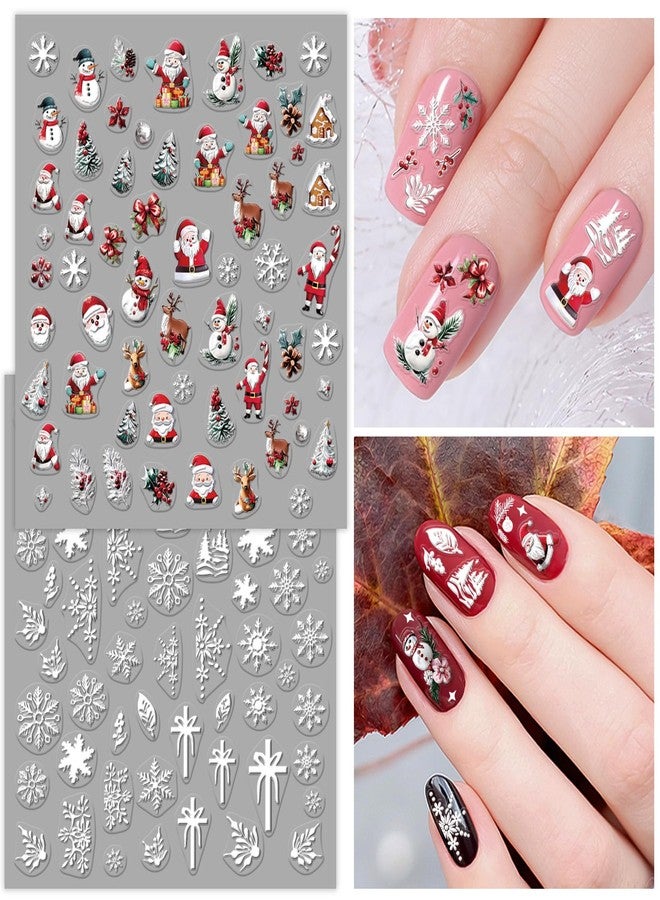 atydkug 9 Sheets Christmas Nail Art Stickers, Embroidery Nail Sticker Decals for Girl Women, Xmas Tree Santa Claus Nail Stickers for Nail Art Kids Christmas Stocking Stuffers Gifts Decoration Self-Adhesive - Image 2
